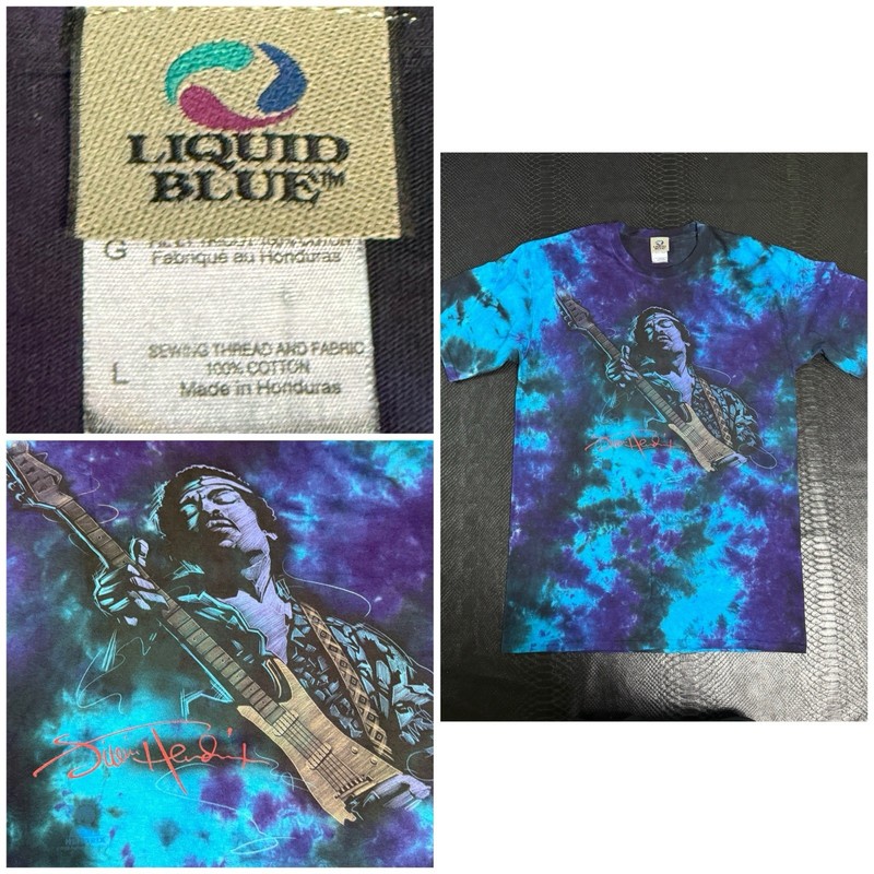 Jimi Hendrix Shirt Mens Large Purple Blue Tie Dye Rock Graphic Liquid Blue (OBO)