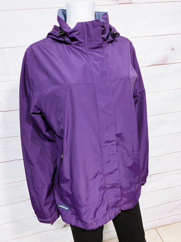 Lands' End Womens Jacket Sz L Purple Full Zip Snap Buttons Hooded Lined Pockets gallery