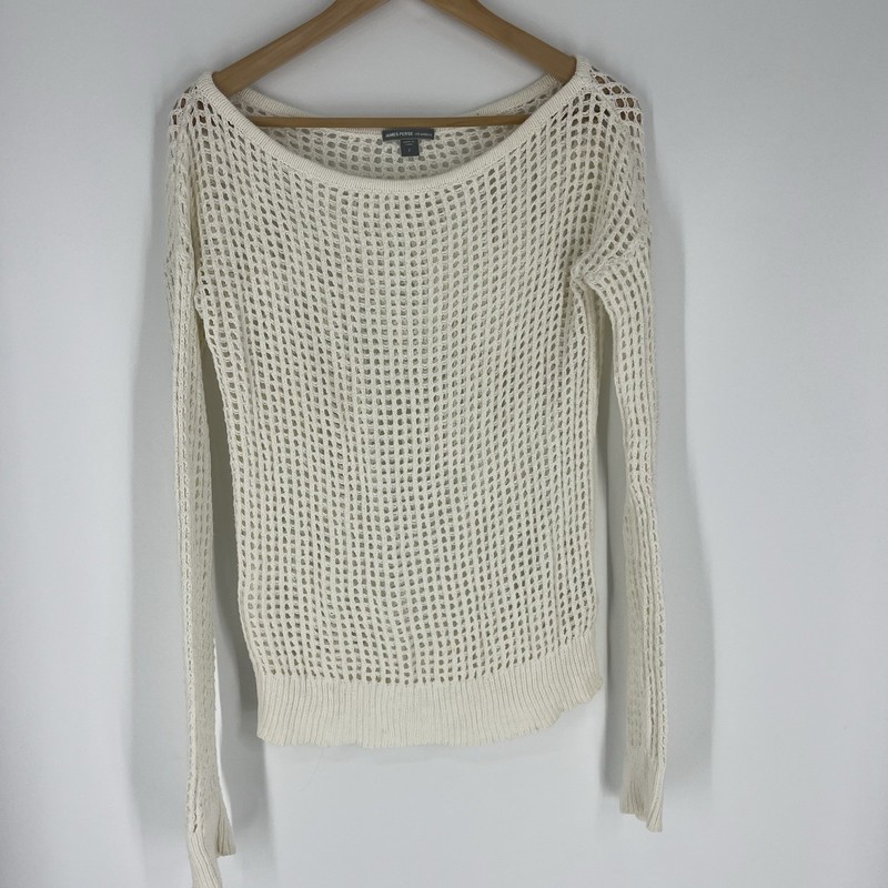 James Perse Sweater Size 2 Medium Womens White Cotton Linen Open Knit Pullover