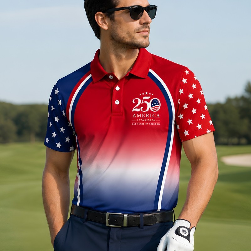 Gradient 250 Years Of Freedom Patriotic Golf Shirt, 4th Of July Golf Pol (S-5XL) gallery