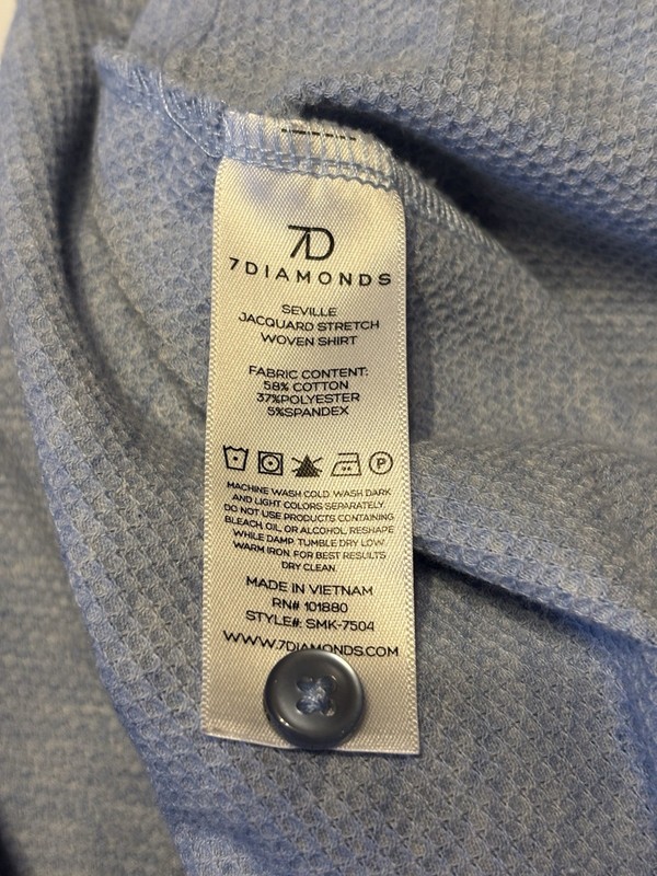 7D 7 Diamonds Light Blue Seville Jacquard Woven Stretch SS Button Down Mens XL gallery