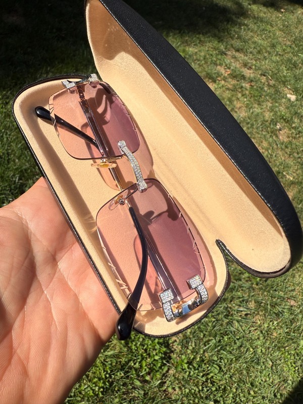 Real 925 Silver Big C VVS MOISSANITE Pink Purple Sunglasses – Iced Buffs Glasses
