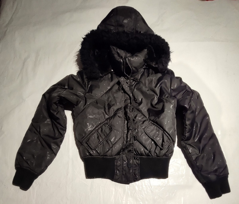 Women’s Black Hooded Bomber Jacket Large Suburban Riot Hood winter