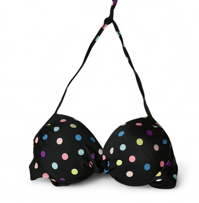 Tahiti Y2K Black Multi-Color Polka Dot Halter Bikini Top