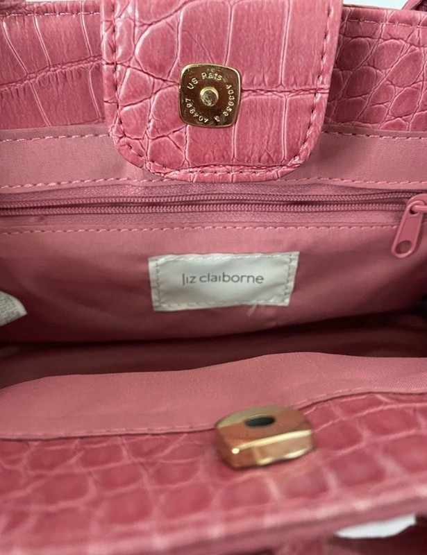 Liz Claiborne Pink Croc Embossed Satchel Top Handle Magnetic Close, Pockets gallery