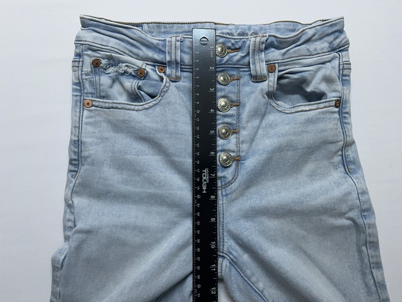 American Eagle Button Fly Jeans Womens Size 6 Wide Leg 26x28 Stretch Blue Denim gallery