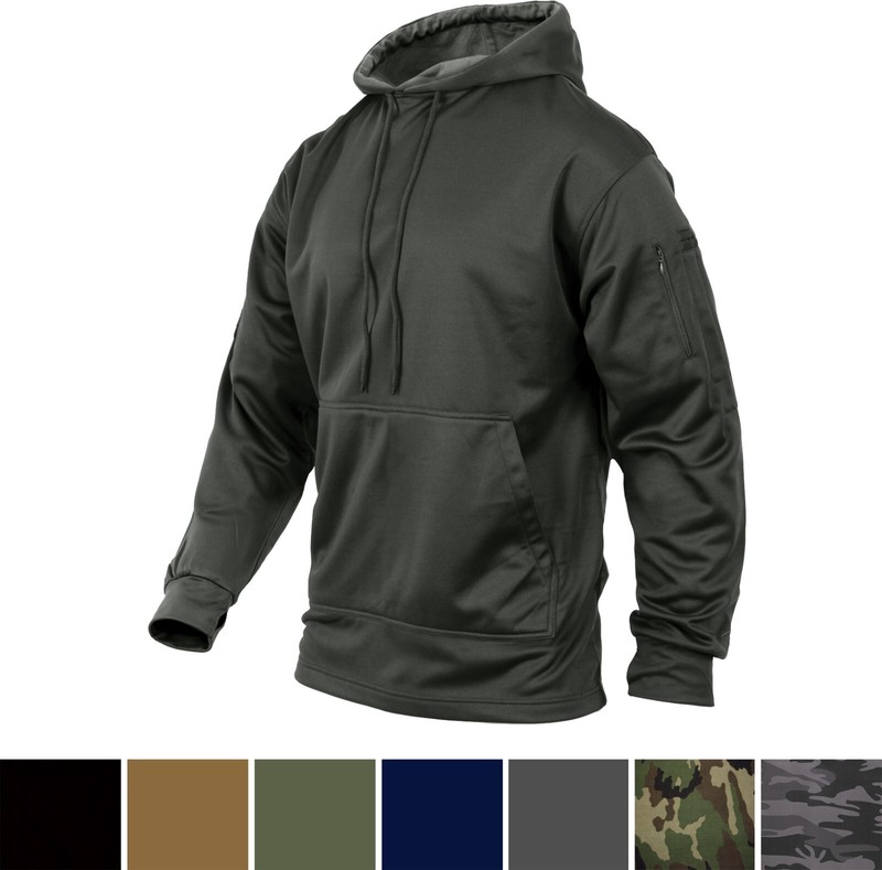 Mens Solid Concealed Carry Hoodie Pass Through Kangaroo Pocket CCW