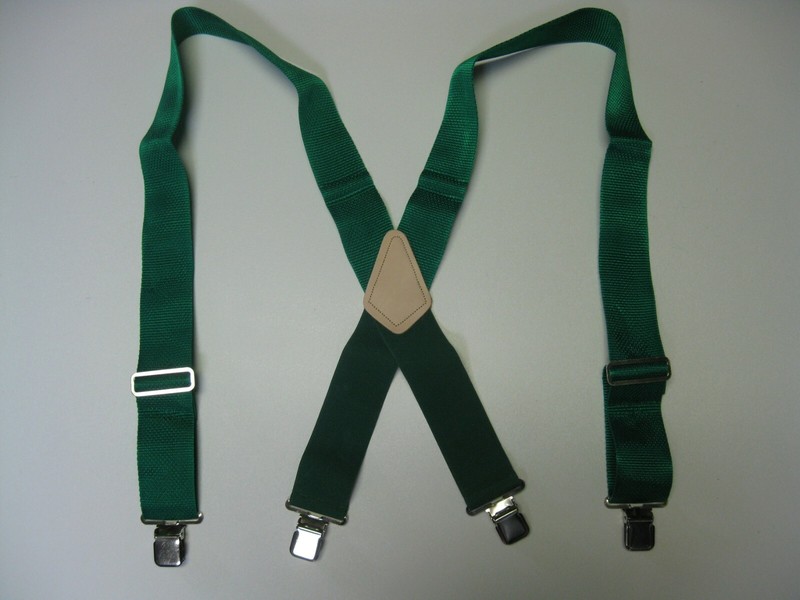 2″ X Non Stretchable KELLY GREEN INDUSTRIAL Suspenders Clips, Snaps MADE IN USA