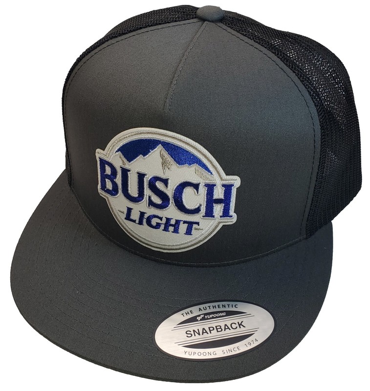 Busch Light Beer Patch on Yupoong Trucker Hat / YP Classics 6006 Charcoal/Black