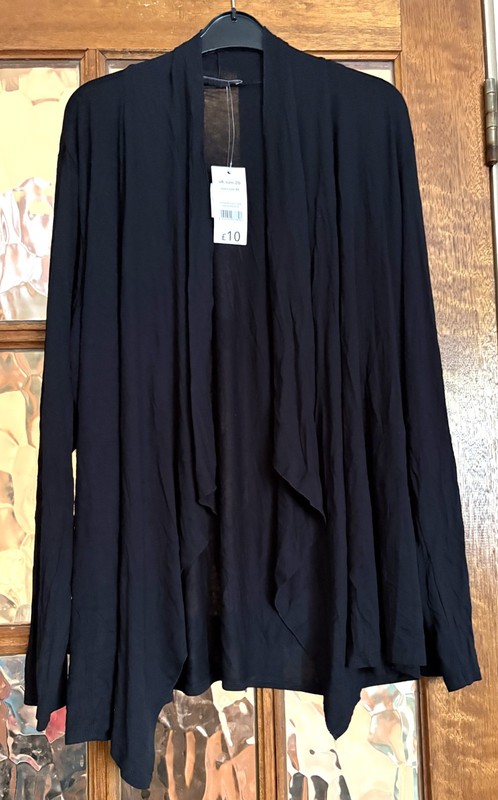 BNWT Ladies GEORGE @ ASDA Plain JET Block BLACK STRETCH Waterfall Open Jacket 20