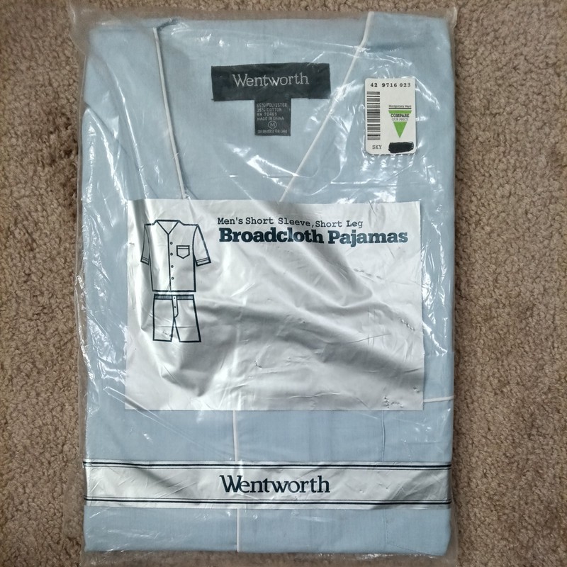 Vintage Wentworth Broadcloth Short Sleeve Pajama Set Medium New Sealed Blue