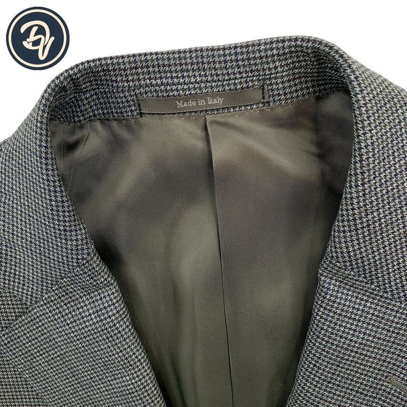 Mens 44 R Ermenegildo Zegna Light Olive Green Micro Check Wool Blazer Made Italy