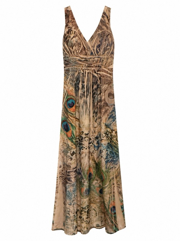 Women’s Multicolor Animal Print V-Neck Sleeveless Maxi Dress S