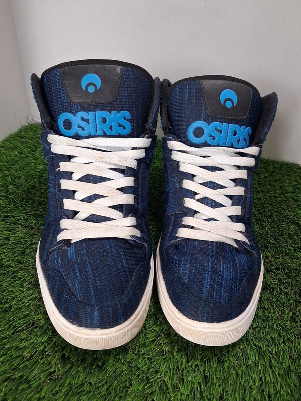 Vintage Osiris Clone Skate Shoes Size 13 Black Blue Knit Hi Top Skateboarding