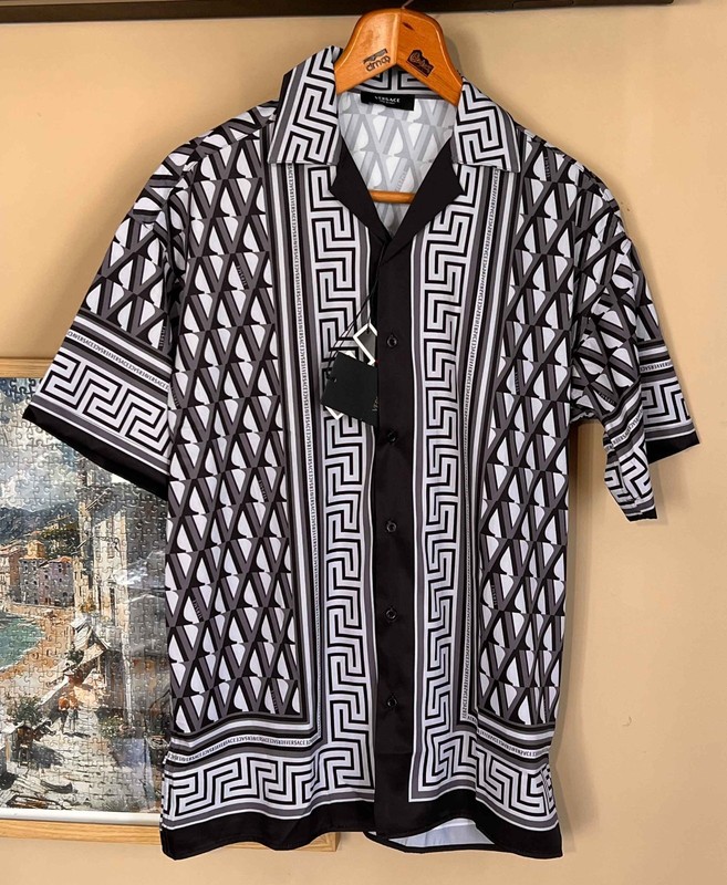 VERSACE Men’s V-Greca Shirt Medusa Button Down Thin Satin Shirt (No Custom Tax)