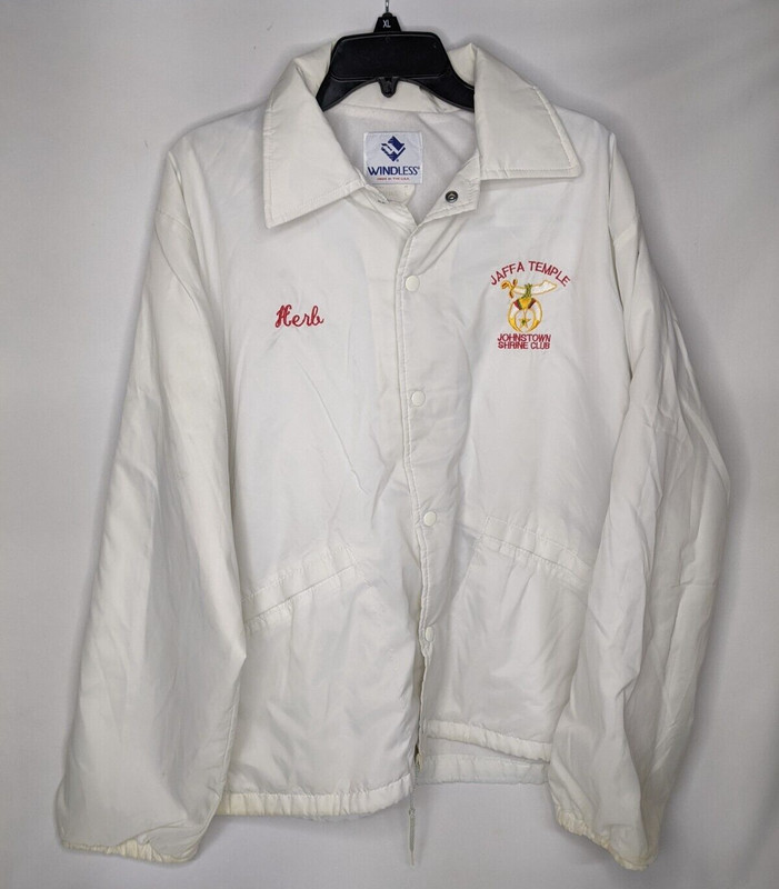 Vintage Windless Flapjacket Mens L White Jaffa Temple Johnstown Shrine Club Snap