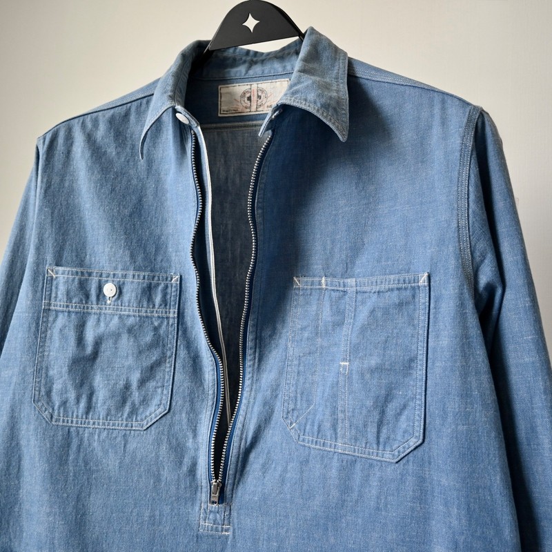 2000s BEAMS Plus x Sunny Sports half-zip denim work shirt, made in Japan, 38 gallery