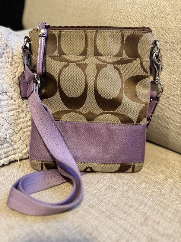 Coach Signature Print Crossbody In Lavender