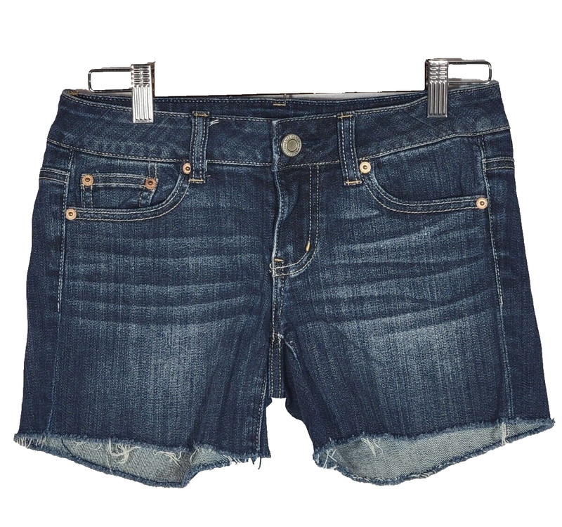 American Eagle Size 2 Trendy DISTRESSED LEG Denim Jean CUT OFF Shorts EUC