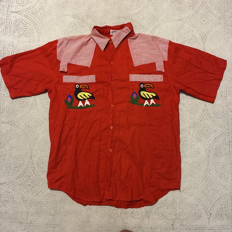 VTG Men’s L Embroidered John Player Special Toucan Bird Shirt Red