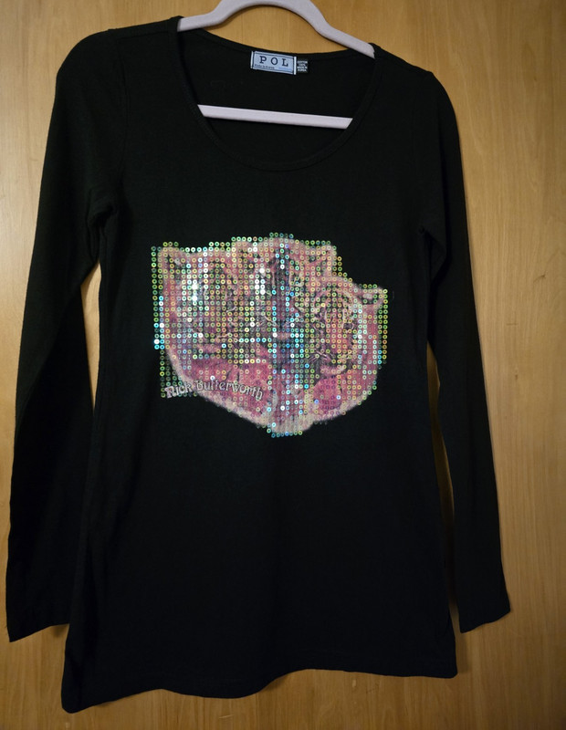POL Rick Butterworth Sequin Tiger Graphic Top Black Long Sleeve Made in Korea