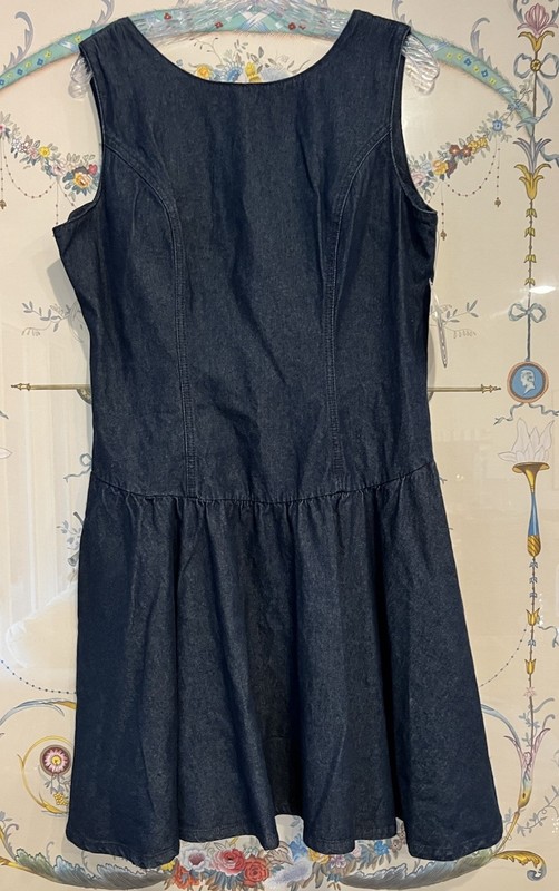Denim Dress Drop Waist Sleeveless Midi Length Large Prairie Western Cottagecore