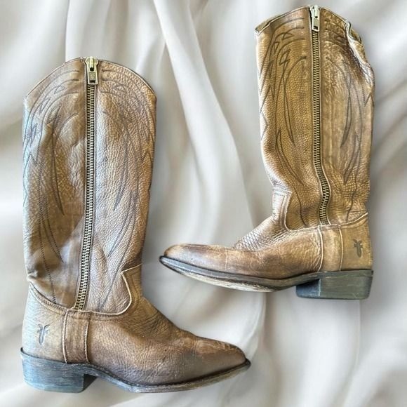Y2K zipper side Frye pointed cowgirl boots leather country western boho