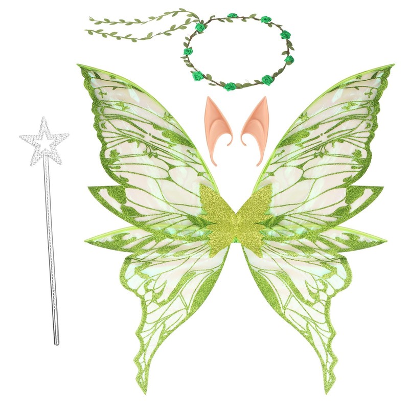 Fairy Wings Costume Butterfly Wings Fairies Fancy Dress Ladies with Fairy Ears, Fairy S...