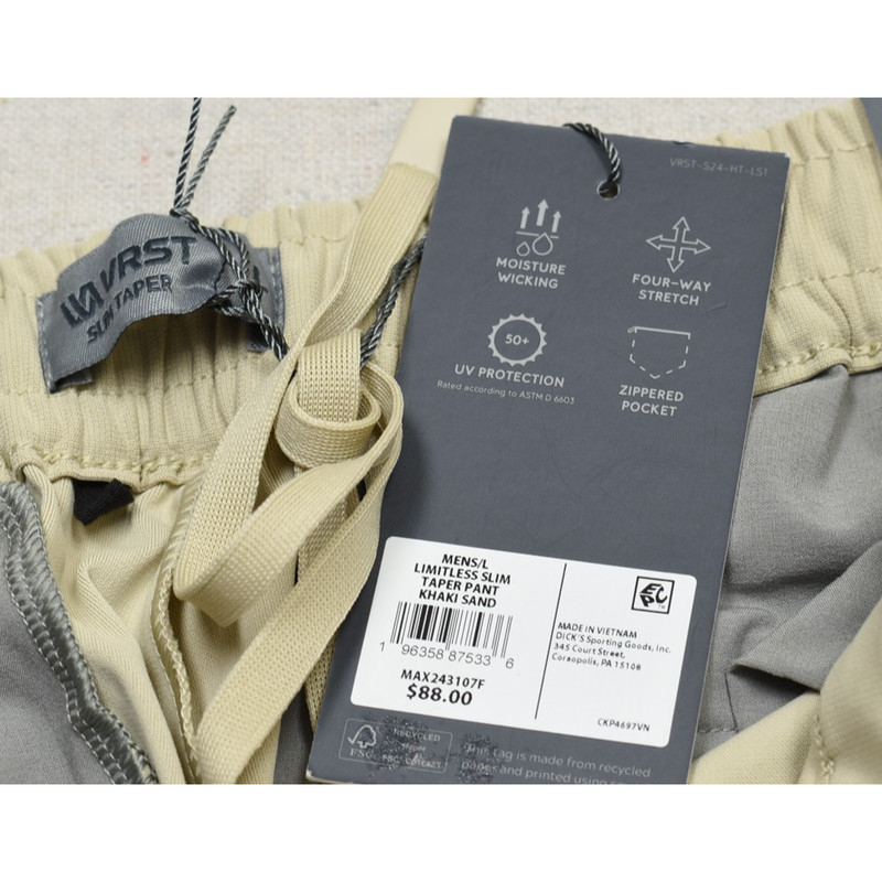 NEW VRST Men's Athletic Fit Slim Taper Pants Khaki Sand Size L Men's Slim gallery
