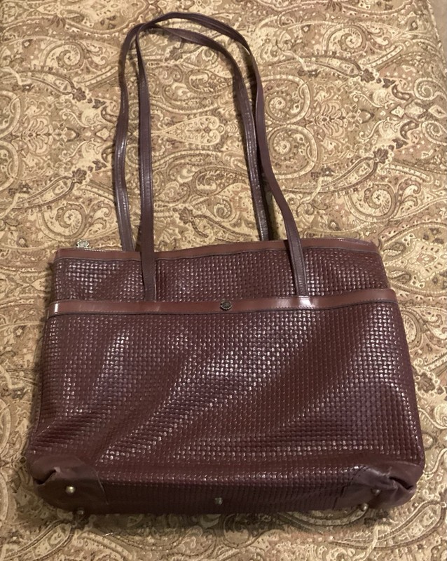 John Romain Vintage Bordeaux Cranberry Leather Shoulder Textured Weave Handbag