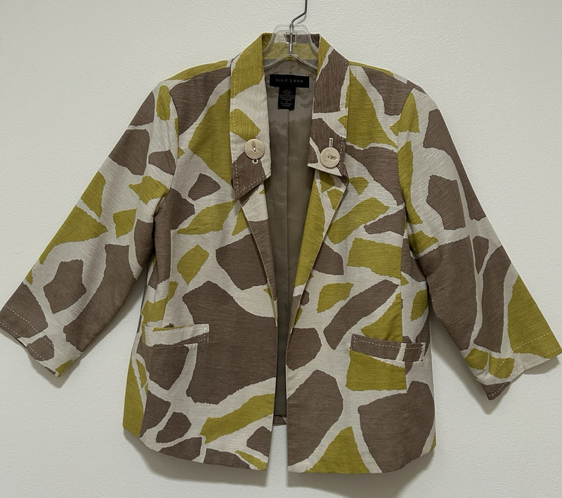 SILK LAND Blazer Women Sz S FunKy Print Lined Jacket Travel Summer Career Y2K
