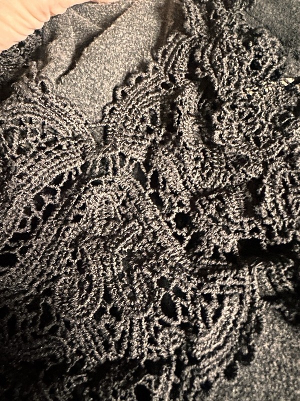 POL Women’s Medium Black Lace Boho Blouse Long Sleeve Crochet Trim V Neck Top gallery