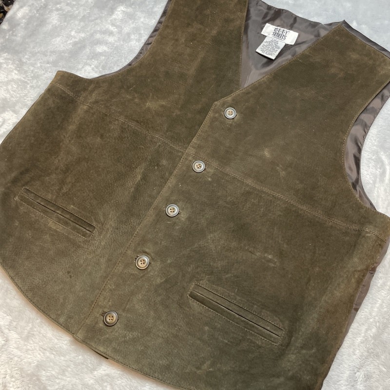 Vintage City Streets Mens Seude Vest Sz L Brown Genuine Leather 5 Button Formal