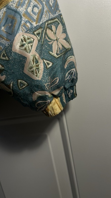 Vintage East West Silks 100% Silk Bomber Jacket Padded Shoulders Aztec Floral M gallery
