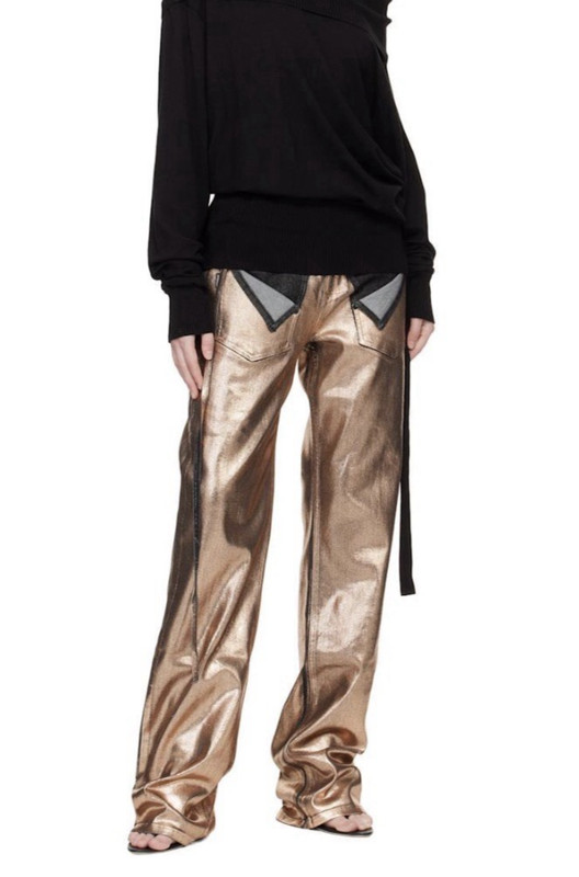 NWT Ottolinger loose fit denim painted pants jeans black/bronze large gallery