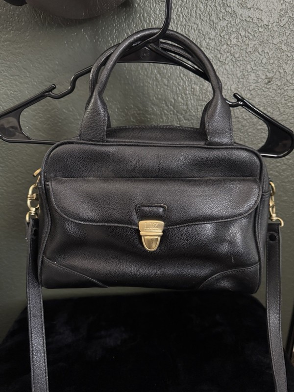 Liz Claiborne Small Black Satchel Top Handle Detachable Strap Zip Turn Lock