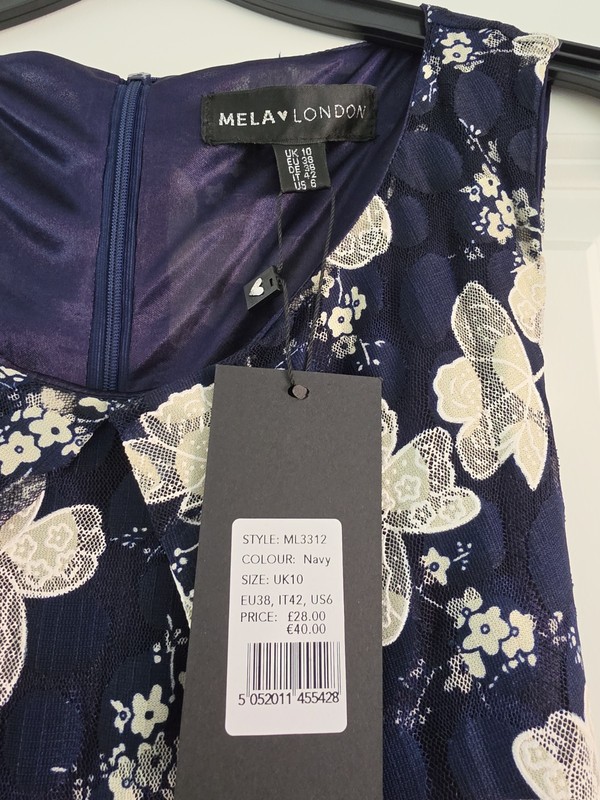 Mela Loves London Uk10 Navy White Floral Tie Back Sleeveless Dress With Pockets. gallery