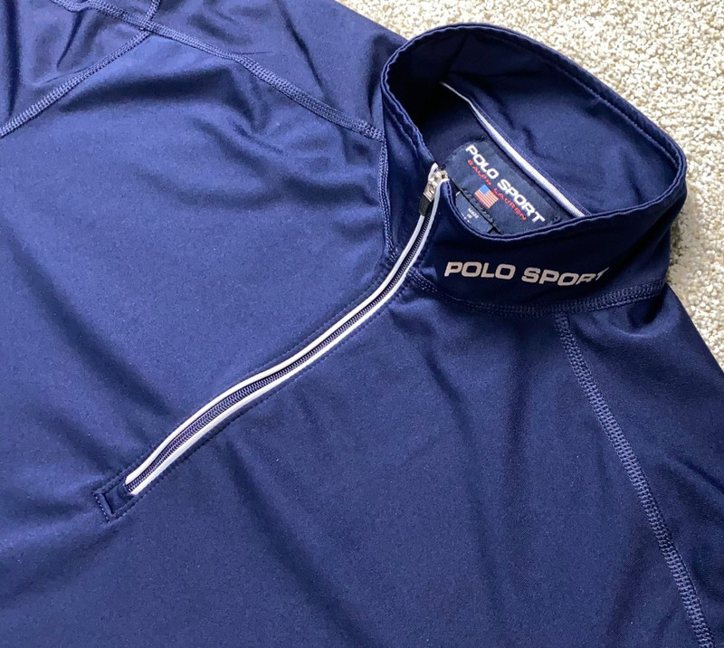 VTG Y2K Ralph Lauren Polo Sport Pullover L Blue 1/4 Zip Made USA Mens/Womens