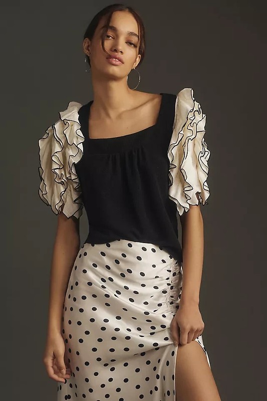 ANTHROPOLOGIE NWT $78 Sunday in Brooklyn Ruffle Square Neck Top Size Small