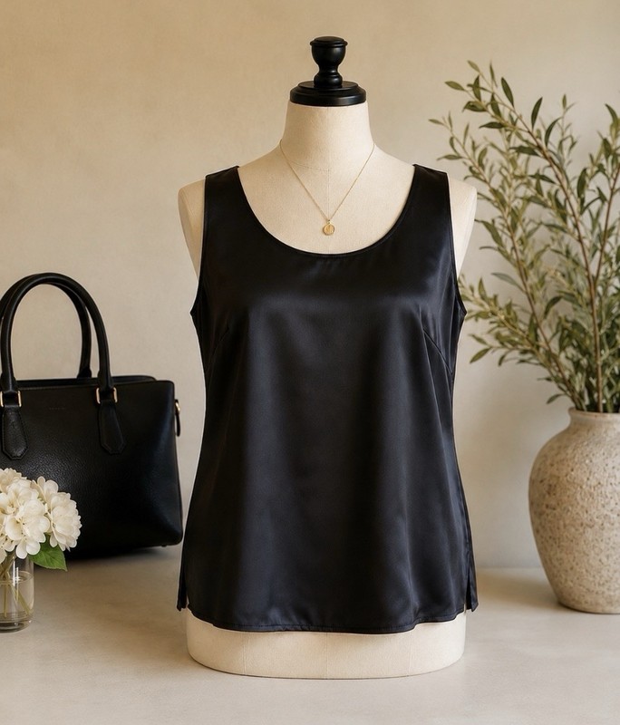 NEW Lafayette 148 New York 100% Silk Charmeuse Sleeveless Blouse Top Black 14