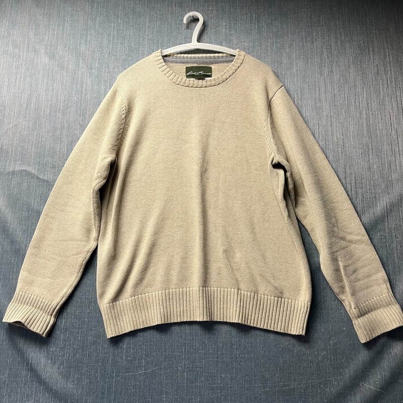 Eddie Bauer Men’s Sweater Size L Beige Crewneck Ribbed Hem 100% Combed Cotton