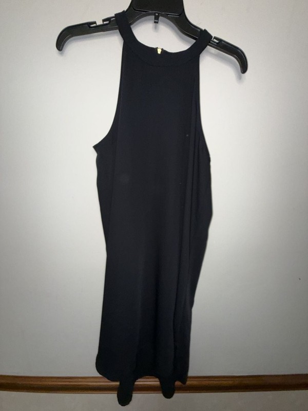 Adrienne Vittadini Black Halter High Neck Shift Dress with Exposed Back Zipper