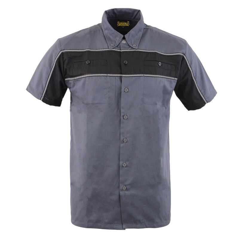 Men’s Two-Tone Heavy Duty Reflective Short Sleeve Motorcycle Mechanic Shirt