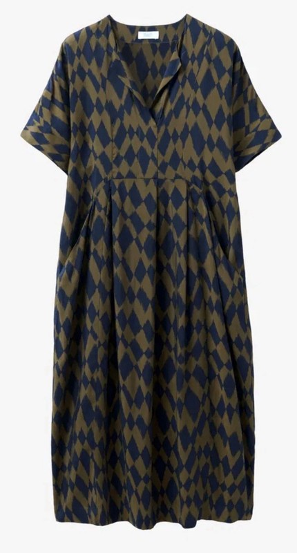 TOAST Women’s Harlequin Print Midi Dress Tunic Lagenlook Peasant Relaxed sz 8