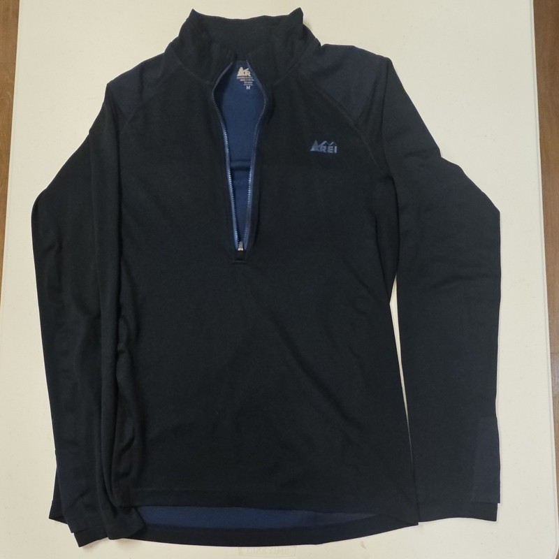 REI Men’s M Black 1/4 Zip Mock Neck Long Sleeve Polyester Activewear Top