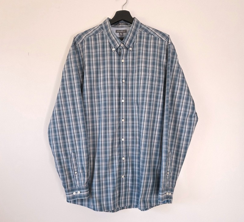Eddie Bauer Plaid Wrinkle Free Classic Fit Mens Button Up Shirt Size XLT