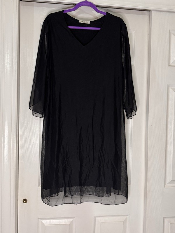 Ladies Tunic Dress with Sheer Overlay & Sleeves