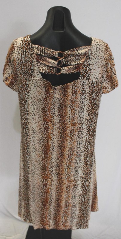 C Est. 1946 Women's Short Sleeve Back Cutout Leopard Print Dress AC2 Brown Large gallery