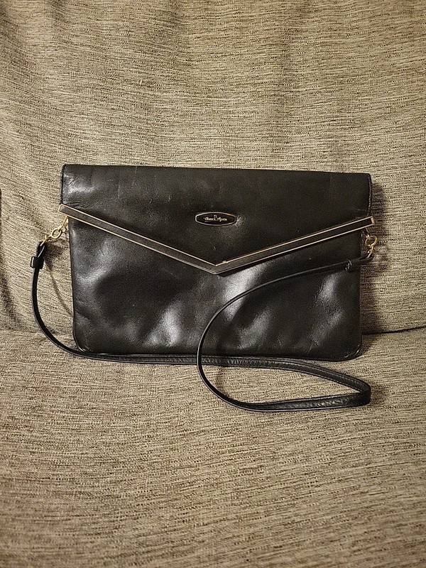 Vtg ETIENNE AIGNER Leather Purse Shoulder Bag Handbag Black Handmade Envelope