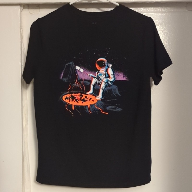 Cat & Jack Boys XL (14) Black Astronaut Space Camping Graphic T-Shirt SS Crew